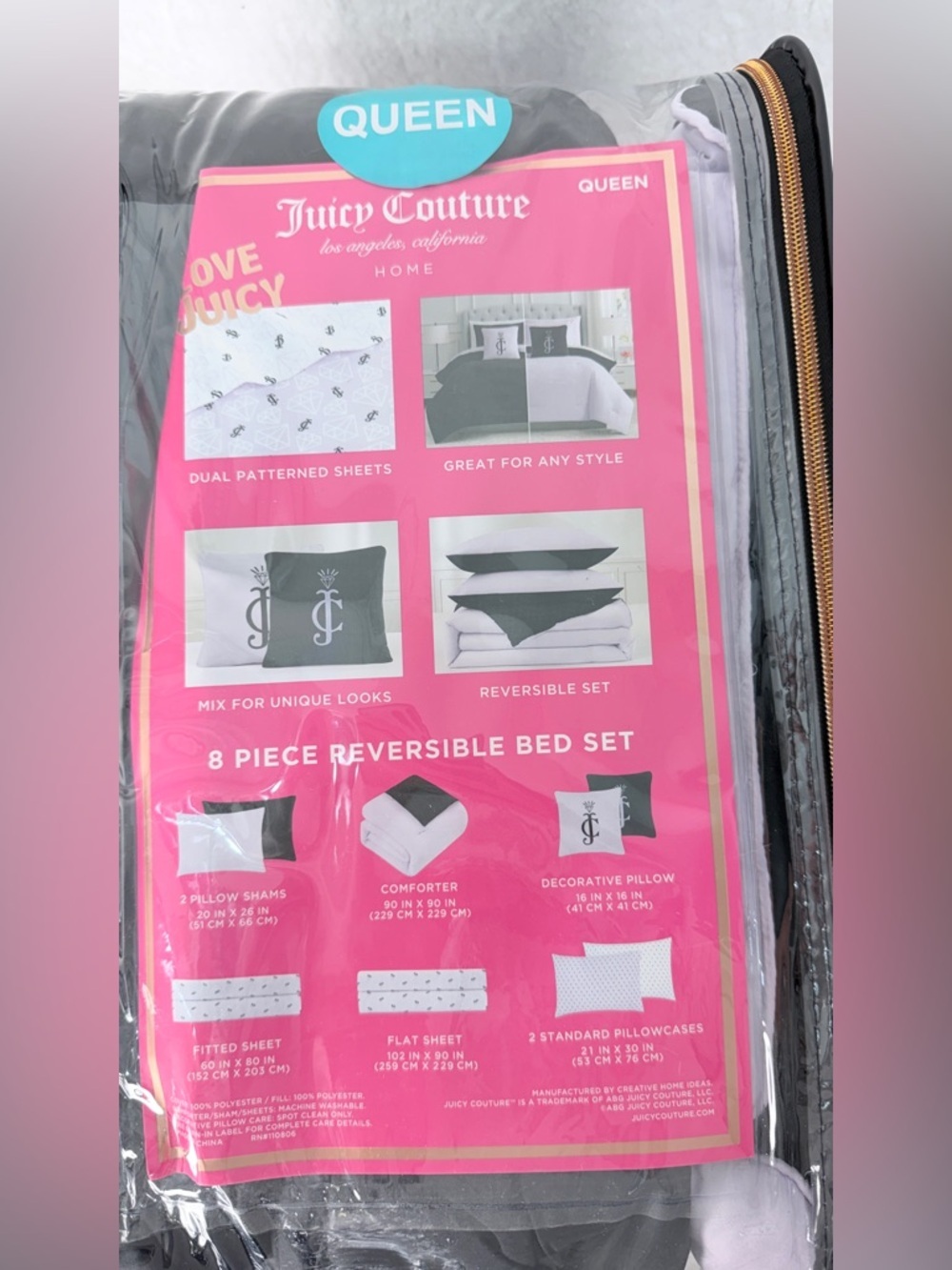 Juicy Couture Queen Reversible Bedding Set 8 Piece Comforter Sheet Set Glam - Picture 7 of 9